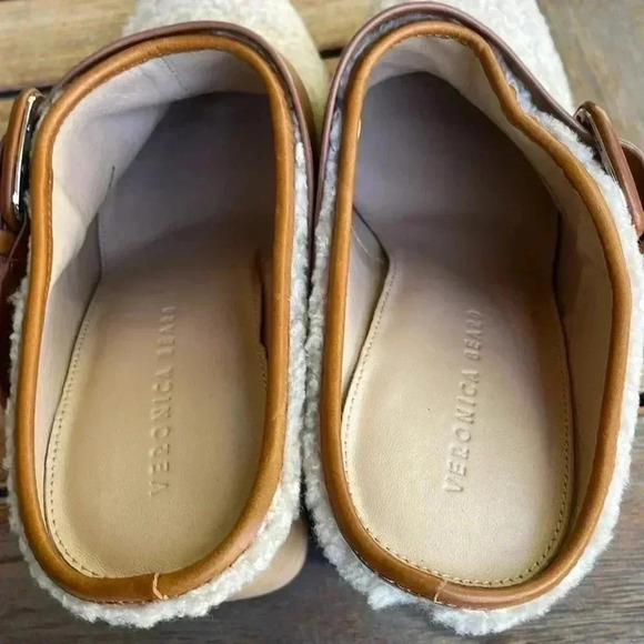 Veronica Beard Cream and Brown Shearling Clogs - Picture 5 of 7